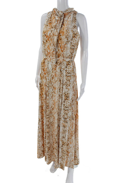 Calvin Klein Womens Maxi Snake Print Sleeveless High Neck Zip Dress Size M
