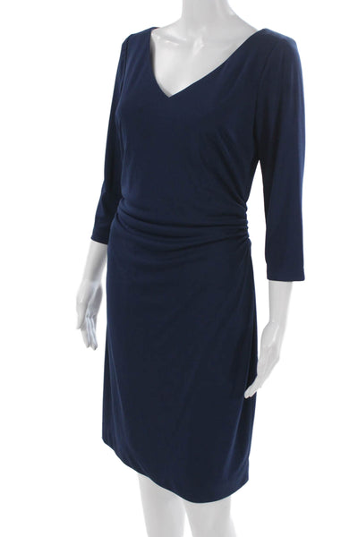 David Meister Women Sheath Dress Blue V-Neck 3/4 Sleeve Polyester Size 8