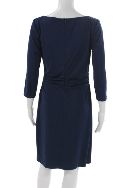 David Meister Women Sheath Dress Blue V-Neck 3/4 Sleeve Polyester Size 8