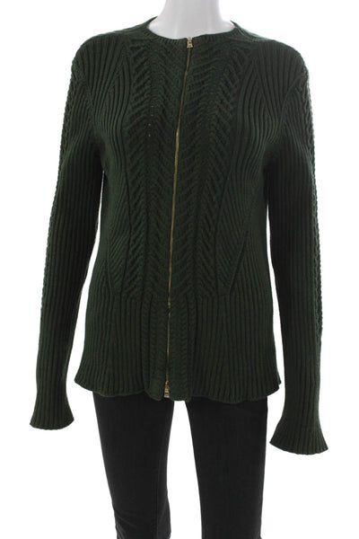 Carlisle Women Full Zip Sweater Green Long Sleeve Round Neck Size L
