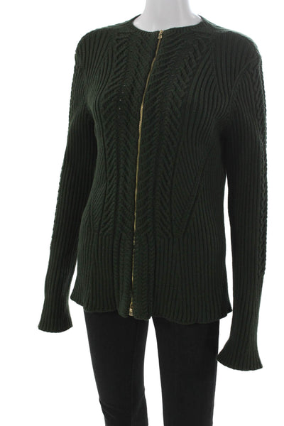 Carlisle Women Full Zip Sweater Green Long Sleeve Round Neck Size L