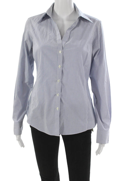 Brooks Brothers Womens Striped Cotton Button-Up Blue Long Sleeve Size 8