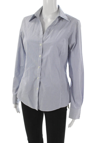 Brooks Brothers Womens Striped Cotton Button-Up Blue Long Sleeve Size 8