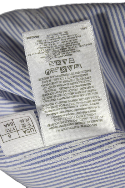 Brooks Brothers Womens Striped Cotton Button-Up Blue Long Sleeve Size 8