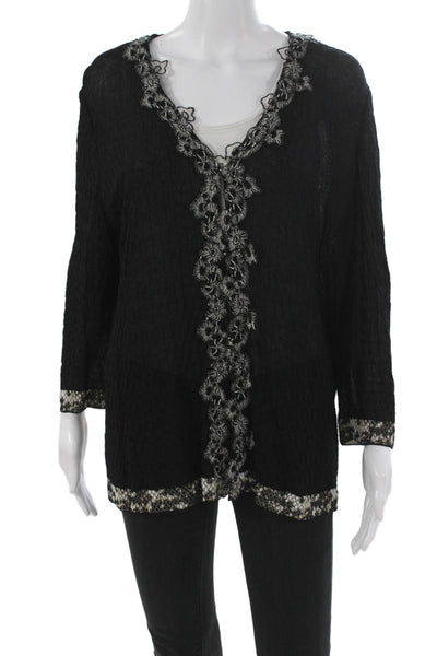 Stizzoli Women Tunic Black V-Neck Long Sleeve Pullover Solid Size S