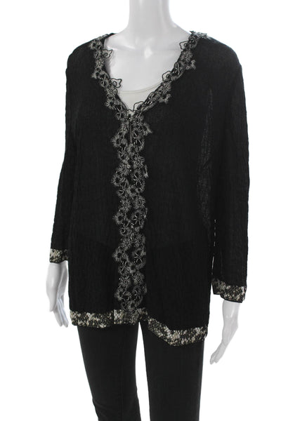 Stizzoli Women Tunic Black V-Neck Long Sleeve Pullover Solid Size S