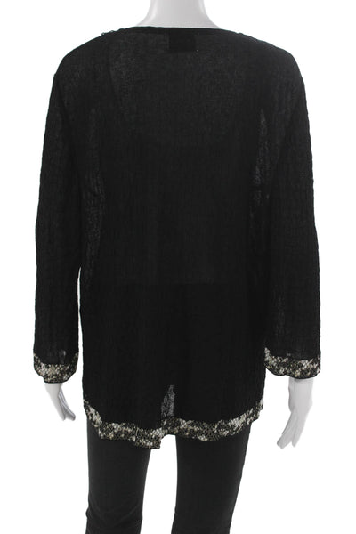 Stizzoli Women Tunic Black V-Neck Long Sleeve Pullover Solid Size S