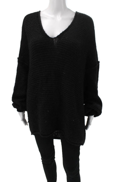 Free People Womens Black V Neck Pullover Sweater Long Sleeve Size M