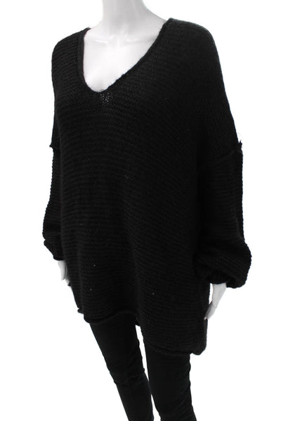 Free People Womens Black V Neck Pullover Sweater Long Sleeve Size M