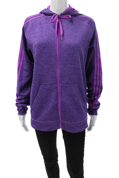 Adidas Womens Full Zip Striped Purple Polyester Hoodie Long Sleeve Size S