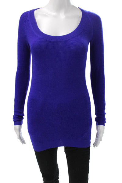 Theory Women Pullover Sweater Blue Merino Wool Scoop Neck Long Sleeve Size PP