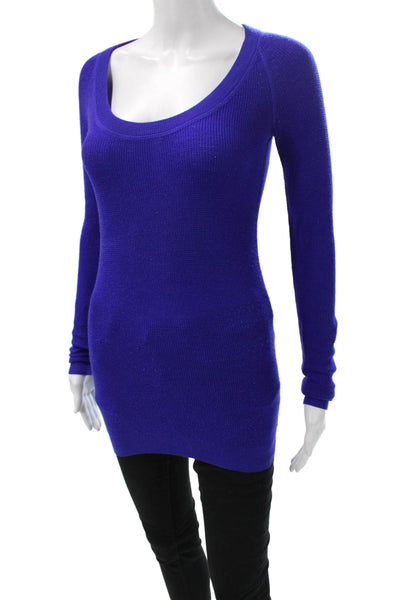 Theory Women Pullover Sweater Blue Merino Wool Scoop Neck Long Sleeve Size PP