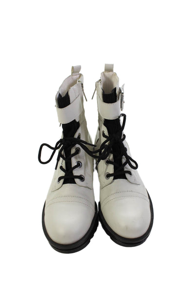 Marc Fisher Women's Lace Up Block Heel Leather Combat Boots White Size 7