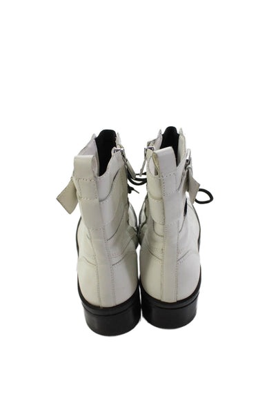 Marc Fisher Women's Lace Up Block Heel Leather Combat Boots White Size 7