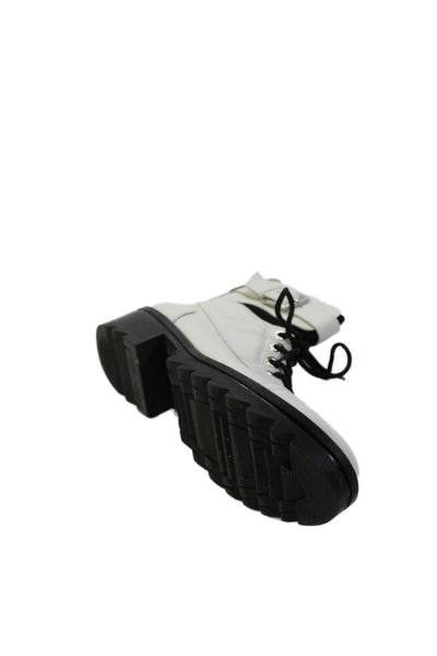 Marc Fisher Women's Lace Up Block Heel Leather Combat Boots White Size 7