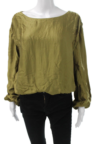 Anthropologie Women Basic Viscose Boat Neck Long Sleeve Blouse Green Size XS