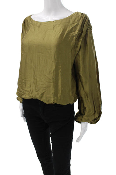 Anthropologie Women Basic Viscose Boat Neck Long Sleeve Blouse Green Size XS
