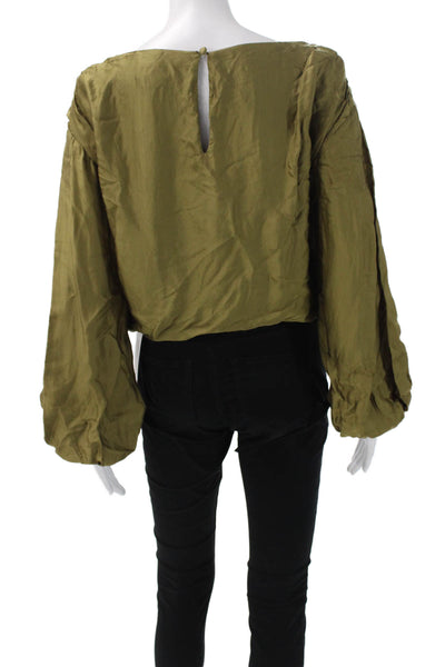 Anthropologie Women Basic Viscose Boat Neck Long Sleeve Blouse Green Size XS