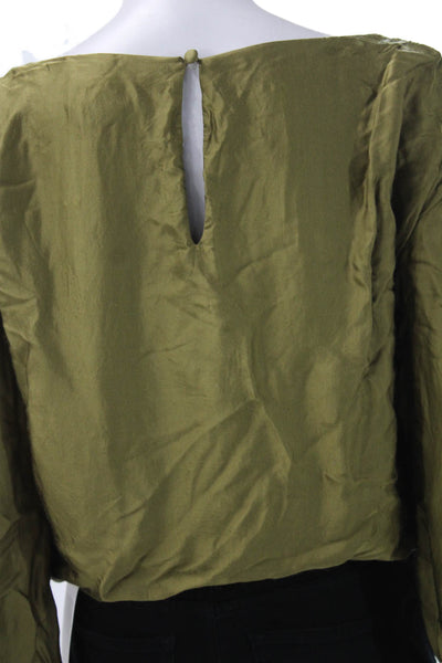 Anthropologie Women Basic Viscose Boat Neck Long Sleeve Blouse Green Size XS