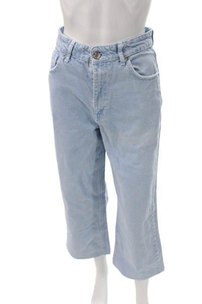 Zara Womens Wide-Leg Jeans Blue High Rise Cotton Blend 24 Inseam Size 4