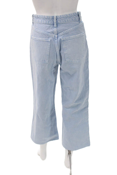 Zara Womens Wide-Leg Jeans Blue High Rise Cotton Blend 24 Inseam Size 4