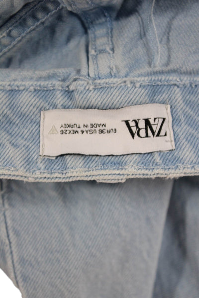 Zara Womens Wide-Leg Jeans Blue High Rise Cotton Blend 24 Inseam Size 4