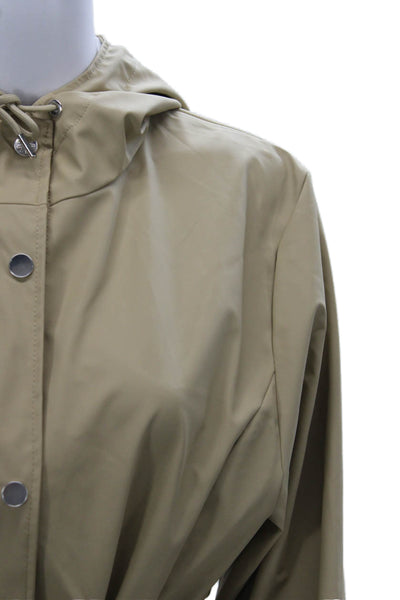 Rains Womens Beige Rain Coat PU Coated Long Sleeve Snap Closure Size L