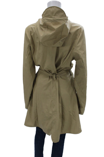 Rains Womens Beige Rain Coat PU Coated Long Sleeve Snap Closure Size L
