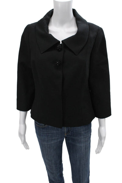 Style Paris Women Basic Jacket Black Wool Button 3/4 Sleeve Size M