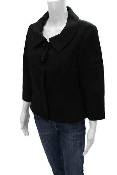 Style Paris Women Basic Jacket Black Wool Button 3/4 Sleeve Size M