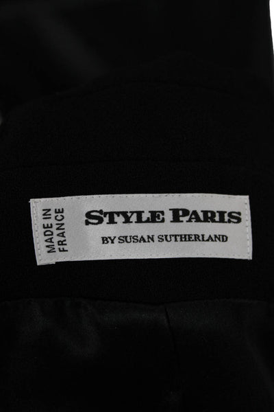 Style Paris Women Basic Jacket Black Wool Button 3/4 Sleeve Size M