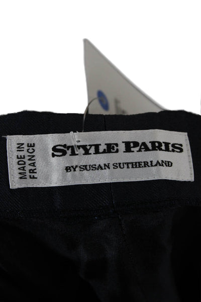 Style Paris Womens Cropped Cotton Pants Blue Zip Size M