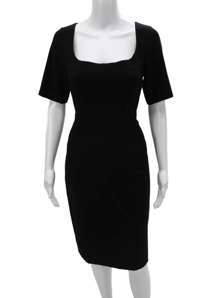 David Meister Womens Sheath Dress Black Square Neck Short Sleeve Zip Size 10