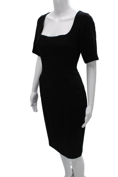 David Meister Womens Sheath Dress Black Square Neck Short Sleeve Zip Size 10