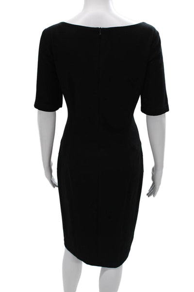 David Meister Womens Sheath Dress Black Square Neck Short Sleeve Zip Size 10