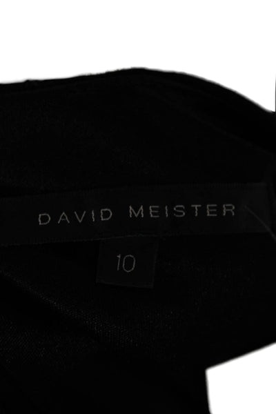 David Meister Womens Sheath Dress Black Square Neck Short Sleeve Zip Size 10