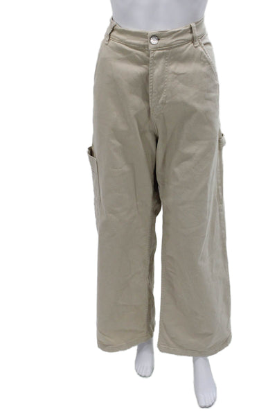 Pinko Womens Carpenter Pants Beige High Rise Zip 30in Inseam Size 44