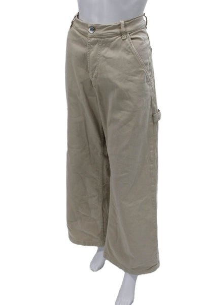 Pinko Womens Carpenter Pants Beige High Rise Zip 30in Inseam Size 44