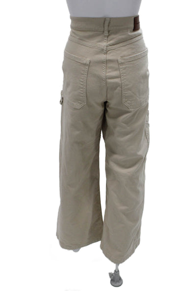 Pinko Womens Carpenter Pants Beige High Rise Zip 30in Inseam Size 44