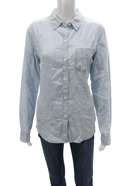 Rails Womens Basic Collared Star Button-Up Blue Long Sleeve Size M