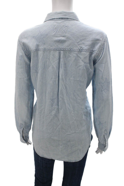 Rails Womens Basic Collared Star Button-Up Blue Long Sleeve Size M