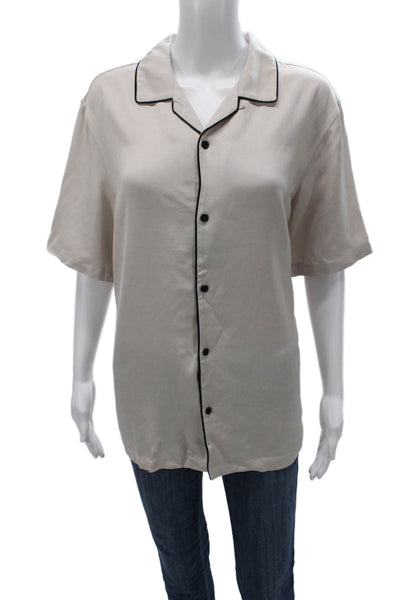Ksubi Womens Beige Collared Short Sleeve Basic Button-Up Top Size L