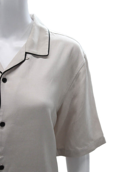 Ksubi Womens Beige Collared Short Sleeve Basic Button-Up Top Size L