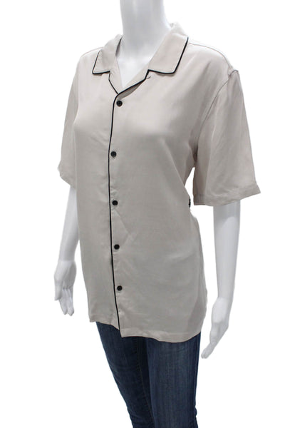 Ksubi Womens Beige Collared Short Sleeve Basic Button-Up Top Size L