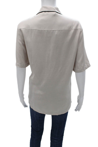 Ksubi Womens Beige Collared Short Sleeve Basic Button-Up Top Size L