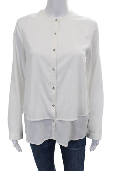 Calvin Klein Women Blouse Collared Long Sleeve White Polyester Blend Size XS