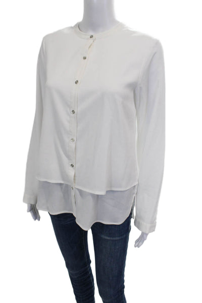 Calvin Klein Women Blouse Collared Long Sleeve White Polyester Blend Size XS