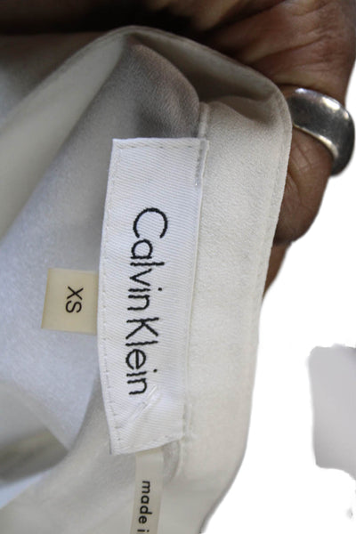 Calvin Klein Women Blouse Collared Long Sleeve White Polyester Blend Size XS