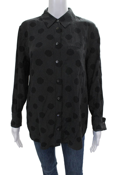 Equipment Femme Women Silk Spotted Collared Long Sleeve Blouse Size S