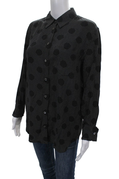 Equipment Femme Women Silk Spotted Collared Long Sleeve Blouse Size S